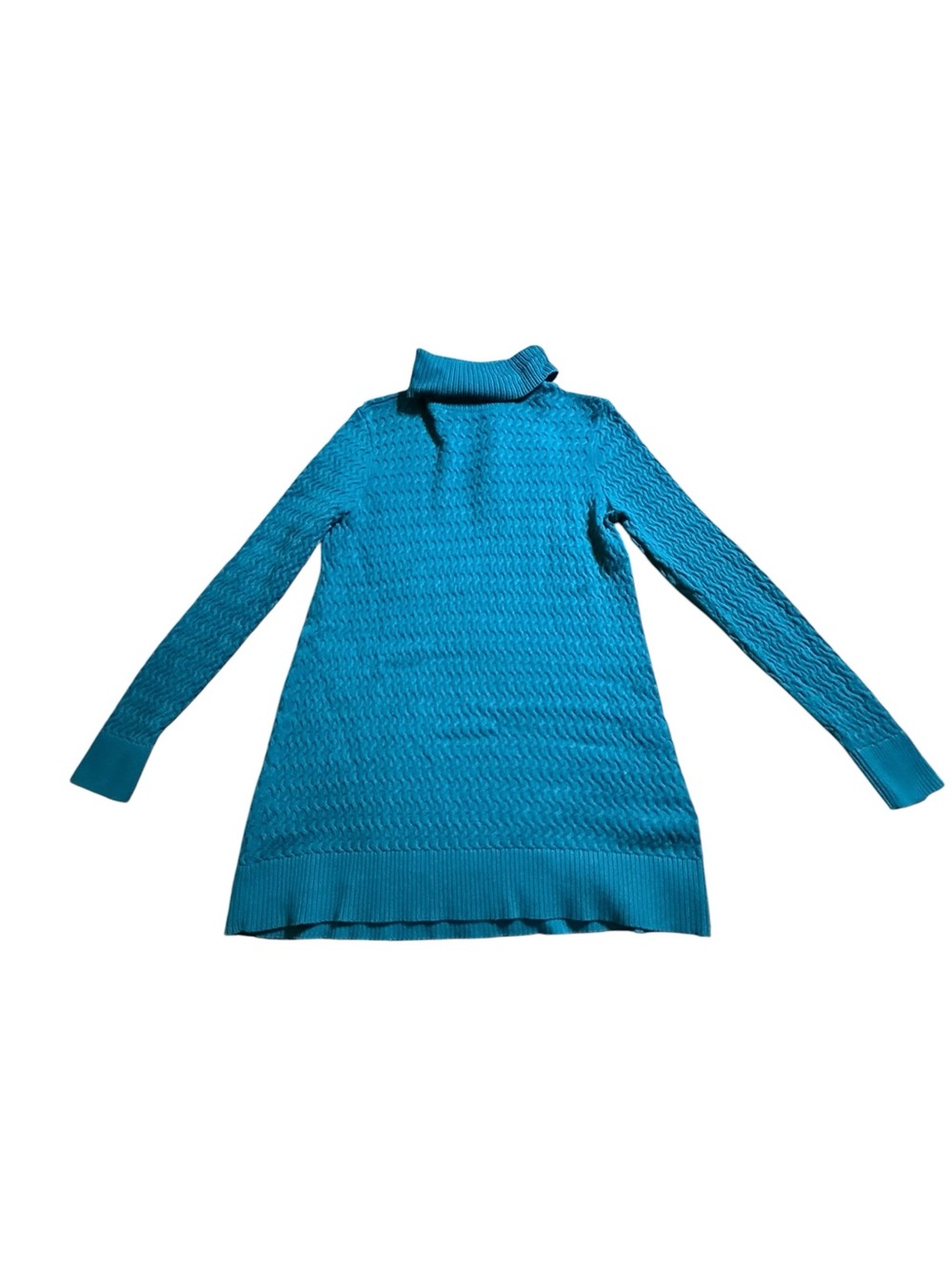 Lands End Teal Textured Knit Turtleneck Tunic Sweater Size MP Medium Petite
